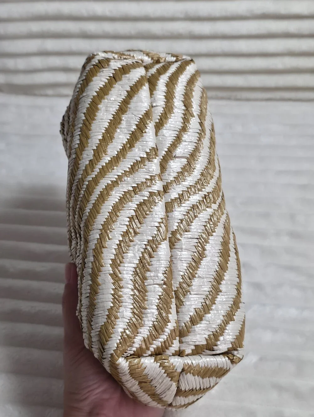 Badgley Mischka Jewel Tiger Raffia Pouch Clutch, One Size, Tan, Missing Chain